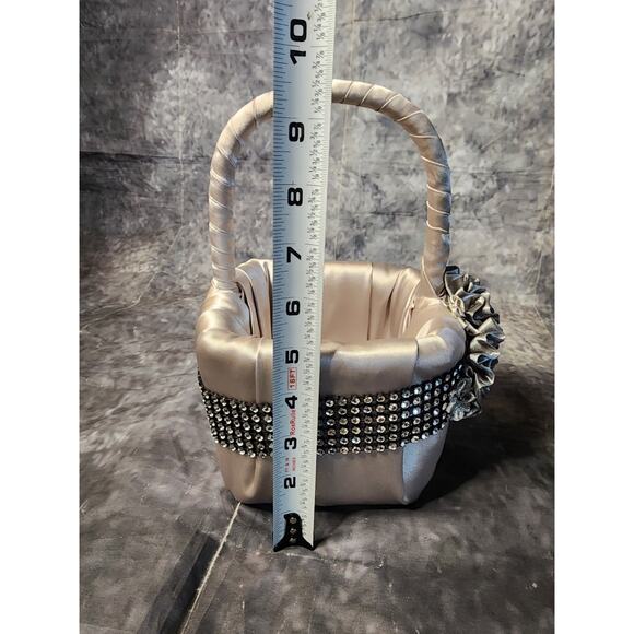 Silver Rhineston His & Hers Wedding Flower Girl Basket + Ring Bearer Pillow Set - Picture 11 of 12